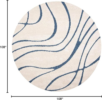 SAFAVIEH Florida Shag Collection Area Rug - 9' Round, Cream & Blue, Non-Shedding & Easy Care, 1.2-inch Thick Ideal for High Traffic Areas in Living Room, Bedroom (SG471-1165)
