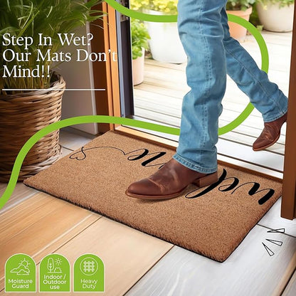 Coir Door Mats 17" X 30", Non-Slip Sturdy, PVC Backed Heavy Duty, Easy to Clean, Ideal for Door Entrance, Patio, Porch, Backyard, Garages, Welcome with Love