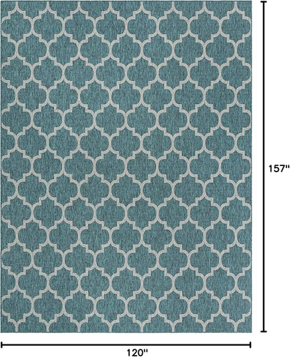 Unique Loom Outdoor Trellis Collection Area Rug (10' x 13' 1" Rectangle, Teal/ Gray)