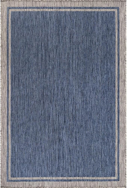 CAMILSON Indoor Outdoor Rug, 10x14 Bordered Navy Blue Gray Modern Large Area Rugs for Indoor and Outdoor Patios, Porches Waterproof Washable Porch Deck Outside Carpet (Bordered Navy, 10 x 14)