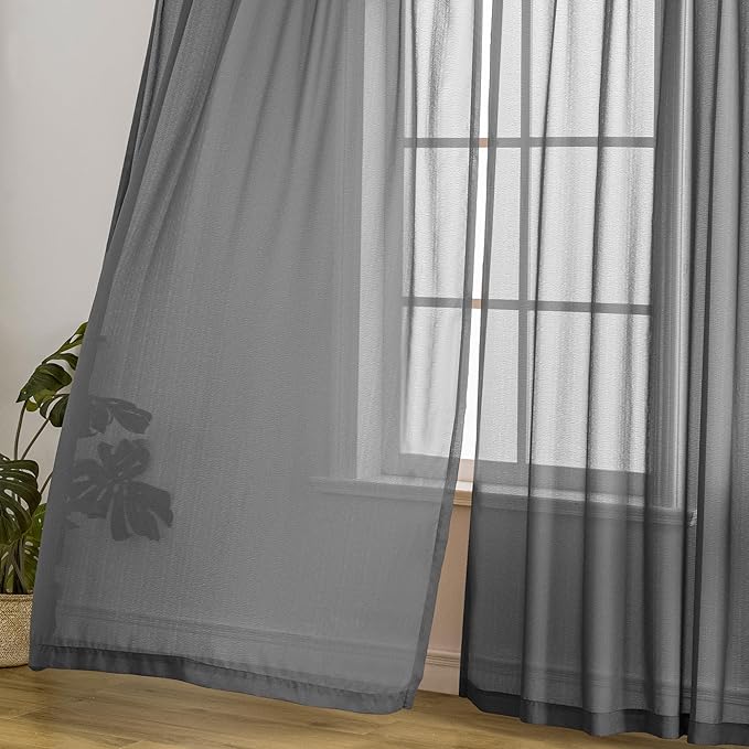 MAIHER Pinch Pleat Curtains 63 Inches Long Light Filtering Grey Sheer Curtain Panels Soft Touch Pleated Drapes with Adjustable Hooks for Bedroom, Grey, 42" W x 63" L, 2 Panels