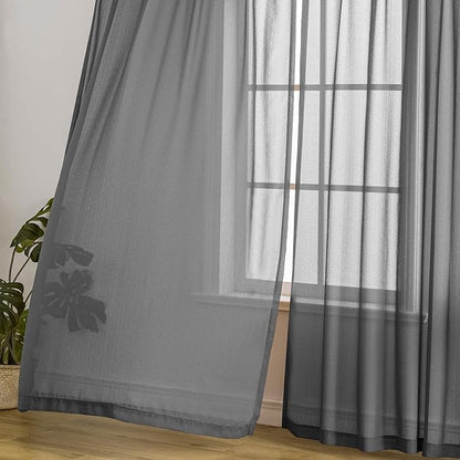 MAIHER Grey Sheer Pleated Curtains 132 Inch Length for High Ceiling Living Room Extra Long 11ft Curtains Light Filtering Pinch Pleat Drapes with Adjustable Hooks, Grey, 42" W x 132" L, 2 Panels