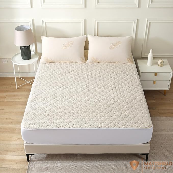 Luxury Quilted Organic Cotton Mattress Protector Full - 380 GSM Waterproof & Breathable Pad - Deep Pocket Fitted Cover - Soft & Silent Protection (Cotton Filling)