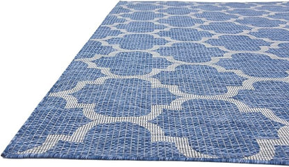 Unique Loom Outdoor Trellis Collection Area Rug (9' x 12' Rectangle, Navy Blue/ Ivory)