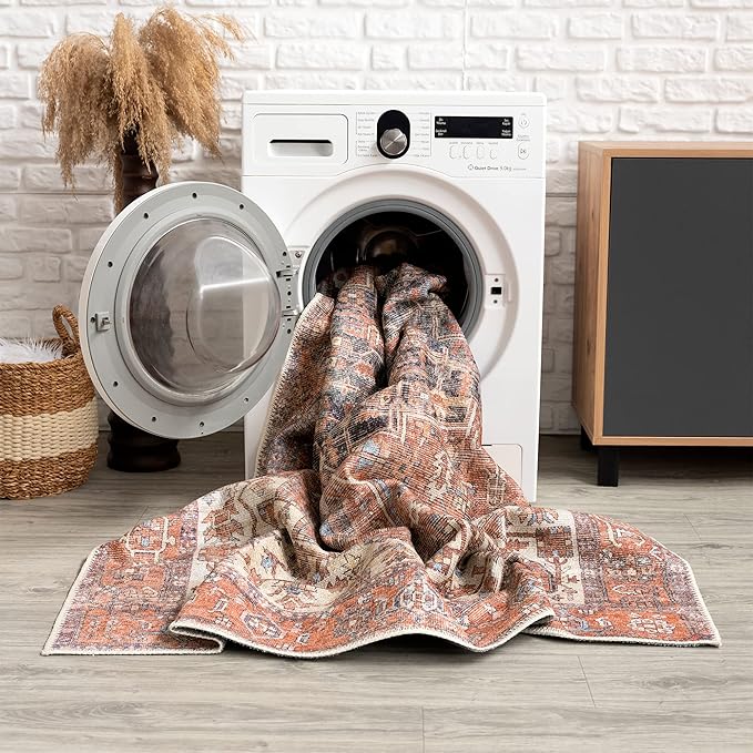 Bloom Rugs Washable 6' x 9' Rug - Red/Orange/Beige Traditional Area Rug for Living Room, Bedroom, Dining Room, and Kitchen - Exact Size: 6' x 9'
