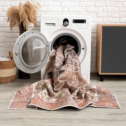 Bloom Rugs Washable 9' x 12' Rug - Red/Orange/Beige Traditional Area Rug for Living Room, Bedroom, Dining Room, and Kitchen - Exact Size: 9' x 12'