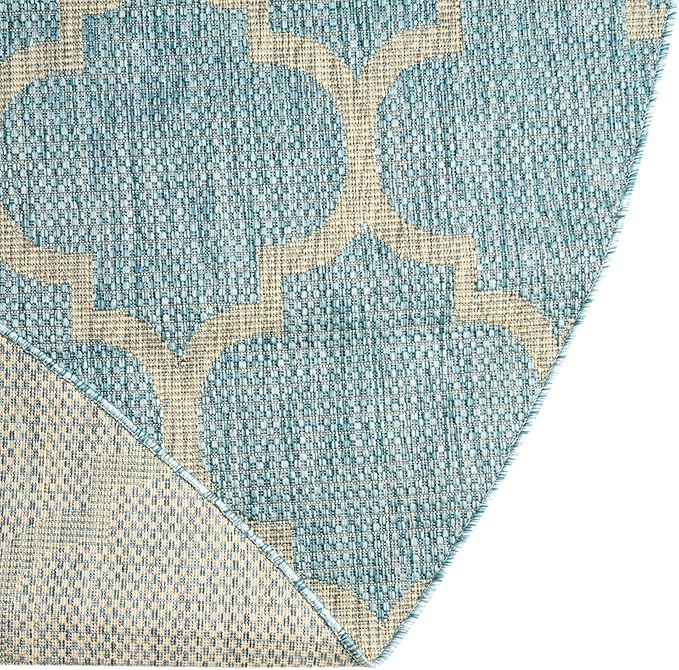 Unique Loom Outdoor Trellis Collection Area Rug (7' 10" x 10' Oval, Aquamarine/ Gray)