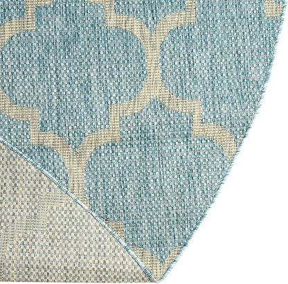 Unique Loom Outdoor Trellis Collection Area Rug (5' 1" x 8' Oval, Aquamarine/ Gray)