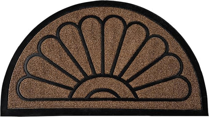 ubdyo Front Door Mat - Low Pile Front Half Circle Door Mat Outside Entrance - Muddy Dirt Trapping Welcome Matt Outdoor - Rubber Backing Anti Slip Indoor Doormat Entrance, 29" x 17", Bright Brown