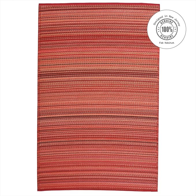 Fab Habitat Outdoor Rug - Waterproof, Fade Resistant, Crease-Free - Premium Recycled Plastic - Striped - Patio, Porch, Deck, Balcony - Cancun - Sunset - 5 x 8 ft