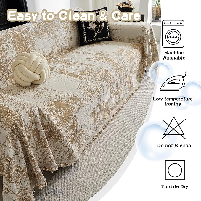 MEETSKY Oversized Couch Cover for Sectional Sofa Set Abstract Geometric Sofa Cover Washable for Pet Friendly, Couch Cover 3 Seat Couch Protector Multi-Use Blanket for Living Room, 91"x150", Khaki