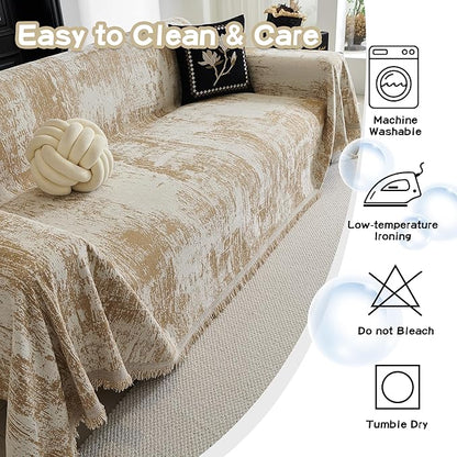 MEETSKY Couch Cover for Dogs Washable Small Sofa Cover for Love seat Sofa with Pets Friendly, Chenille Khaki Abstract Geometric Jacquard Sofa Covers Soft Durable Modern Sofa Slipcovers, 71" X102"