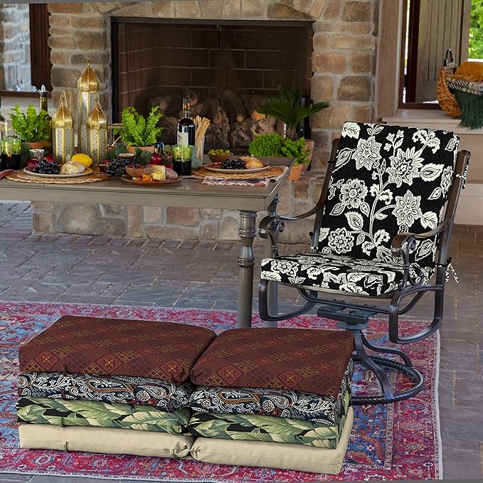 Arden Outdoor Dining Chair Cushion, 20 x 20, Rain-Proof, Fade Resistant, Ashland Black Jacobean