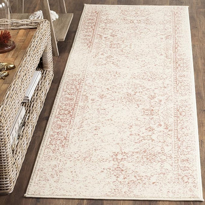 SAFAVIEH Adirondack Collection Runner Rug - 2'6" x 8', Ivory & Rose, Distressed Vintage Floral Design, Non-Shedding & Easy to Clean, Ideal for Hallway, Foyer, Entryway, Bedroom (ADR109H)
