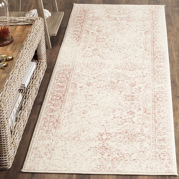 SAFAVIEH Adirondack Collection Runner Rug - 2'6" x 14', Ivory & Rose, Distressed Vintage Floral Design, Non-Shedding & Easy to Clean, Ideal for Hallway, Foyer, Entryway, Bedroom (ADR109H)