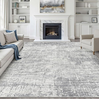 7x9 Area Rug Living Room: Washable Large Neutral Grey Rugs Abstract Soft Modern Stain Resistant Indoor Floor Non-Slip Carpet for Bedroom Nursery Kids Office Playroom Dining Room Under Table Home