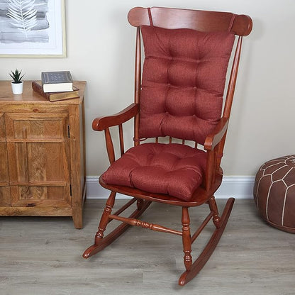 Klear Vu Omega Non-Slip Rocking Chair Cushion Set, Assembled in USA, Thick Padding & Tufted Design, Includes Seat Pad & Back Pillow with Ties, 17x17 Inches, 2-Piece Set, Solid Flame Red