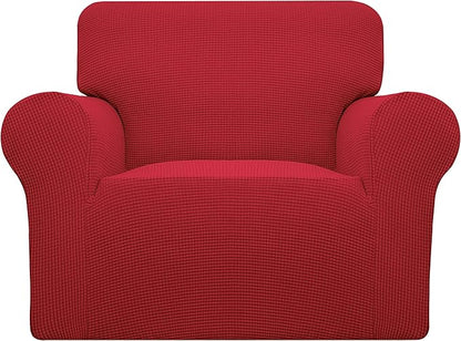 Easy-Going Stretch Chair Sofa Slipcover 1-Piece Couch Sofa Cover Furniture Protector Soft with Elastic Bottom for Kids, Pet. Spandex Jacquard Fabric Small Checks (Chair, Christmas Red)