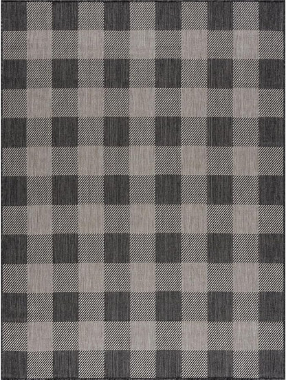 CAMILSON Outdoor Rug - Modern Area Rugs for Indoor and Outdoor Patios, Kitchen and Hallway mats - Easy Cleaning Non Shedding Washable Outside Carpet (8x10, Buffalo - Dark Grey/Light Grey)