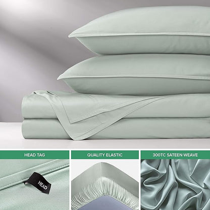 Pure Bamboo Queen Sheets, Genuine 100% Organic Viscose Derived from Bamboo Bed Sheet Set, Luxuriously Soft & Cooling, Double Stitching, 2 Year Quality Promise (Queen, Sea Glass)