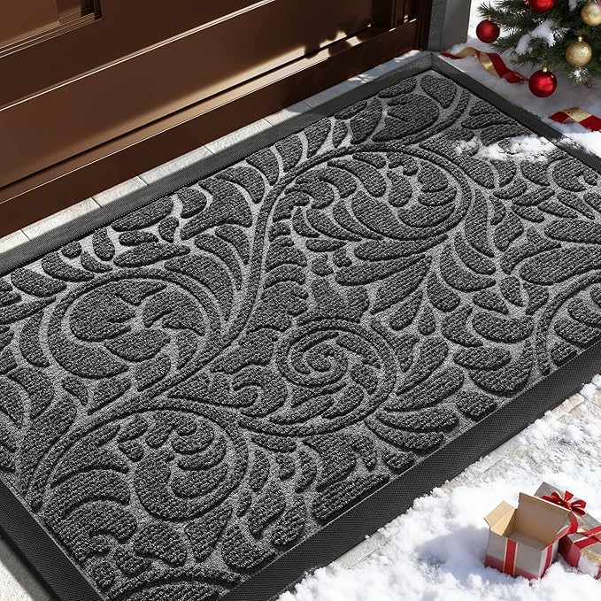 Yimobra Large Door Mat Outside Entrance 36x24, Waterproof Sturdy Outdoor Mats for Front Door, Heavy Duty Non-Slip Doormat for Garage Patio Entryway Indoor, Easy Clean, Grey