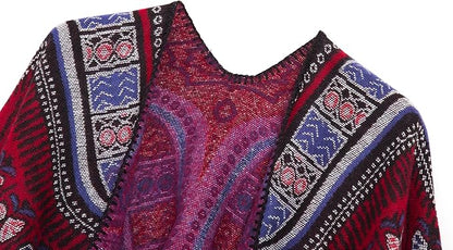 Women's Vintage Pattern Open Front Poncho Cape Shawl Winter Shawl Wraps