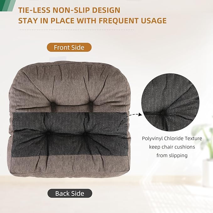 RACE LEAF 19" x 19" Patio Chair Cushions Brown - Outdoor/Indoor Tufted Memory Foam Chair Pads Set of 2, Water-Resistant Olefin Chair Seat Cushion Non-Slip Backing