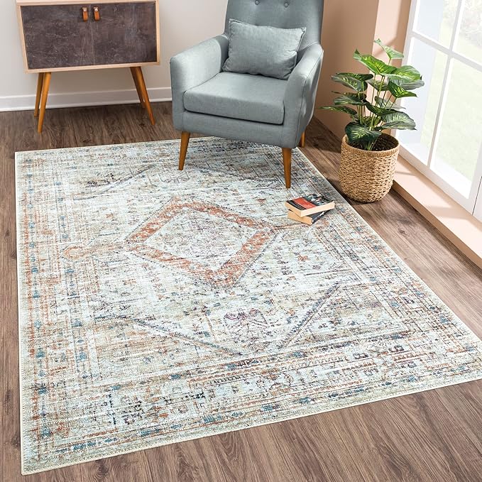 Bloom Rugs Washable Non-Slip 8' x 10' Rug - Peach/Beige Traditional Area Rug for Living Room, Bedroom, Dining Room, and Kitchen - Exact Size: 8' x 10'