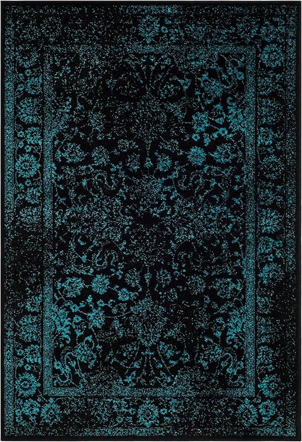 SAFAVIEH Area Rug 6x9 - Adirondack Collection - Black & Teal, Distressed Vintage Floral Design, Non-Shedding & Easy to Clean, Ideal for Living Room, Bedroom, Dining Space (ADR109K)