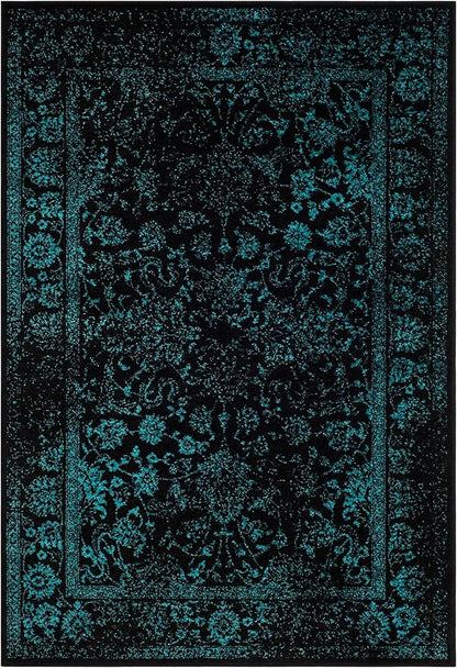 SAFAVIEH Adirondack Collection Area Rug - 5'1" x 7'6", Black & Teal, Distressed Vintage Floral Design, Non-Shedding & Easy to Clean, Ideal for Living Room, Bedroom, Dining Space (ADR109K)