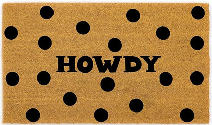 Coir Door Mats 17" X 30", Non-Slip Sturdy, PVC Backed Heavy Duty, Easy to Clean, Ideal for Door Entrance, Patio, Porch, Backyard, Garages, Howdy Black Circles