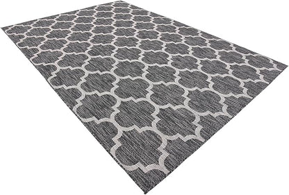 Unique Loom Outdoor Trellis Collection Area Rug (7' 1" x 10' Rectangle, Black/ Ivory)