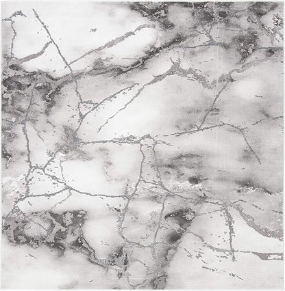SAFAVIEH Craft Collection Area Rug - 10' Square, Grey & Silver, Modern Abstract Design, Non-Shedding & Easy Care, Ideal for High Traffic Areas in Living Room, Bedroom (CFT877G)