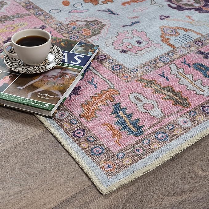 Fame Rugs Pink Beige Modern Oushak Rug 2'6"x13, Vintage Turkish Colorful Oriental Antique Inspired Long Runner Rugs, Luxury Living Room Bedroom (390PP, 2'6" x 13')