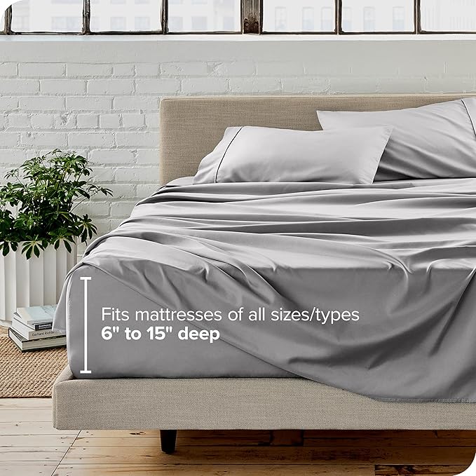 Bare Home Full Sheet Set - Luxury 1800 Ultra-Soft Microfiber Full Bed Sheets - Double Brushed - Deep Pockets - Easy Fit - 4 Piece Set - Bedding Sheets & Pillowcases (Full, Light Grey)