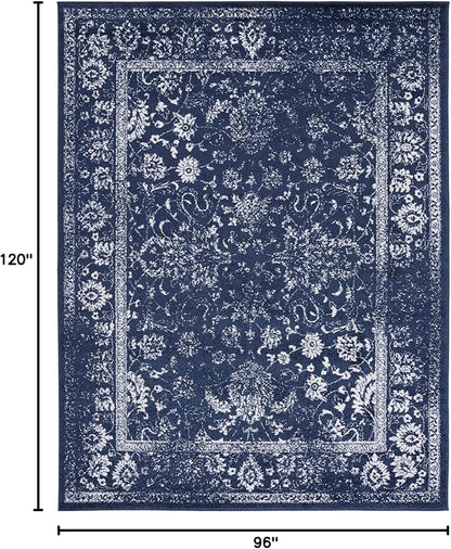 SAFAVIEH Area Rug 8x10 - Adirondack Collection - Large - Navy & Ivory, Distressed Vintage Floral Design, Non-Shedding & Easy Cleaning, Ideal for Living Room, Bedroom, Dining Space (ADR109N)