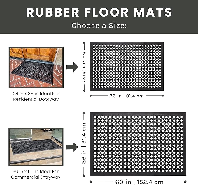 Envelor 4-Pack Anti Fatigue Rubber Floor Mat - Non-Slip Restaurant Mat with Drainage - 24 x 36 Inches