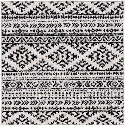 SAFAVIEH Tulum Collection Area Rug - 4' Square, Ivory & Black, Moroccan Boho Tribal Design, Non-Shedding & Easy to Clean, Ideal for Living Room, Bedroom, Dining Space (TUL272B)