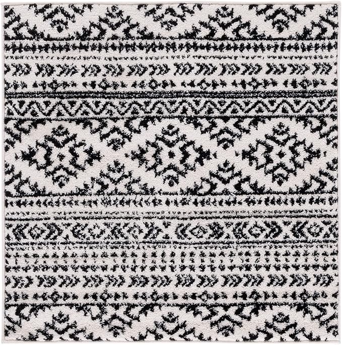 SAFAVIEH Tulum Collection Area Rug - 3' Square, Ivory & Black, Moroccan Boho Tribal Design, Non-Shedding & Easy to Clean, Ideal for Entryway, Foyer, Accent Space, Bedroom (TUL272B)