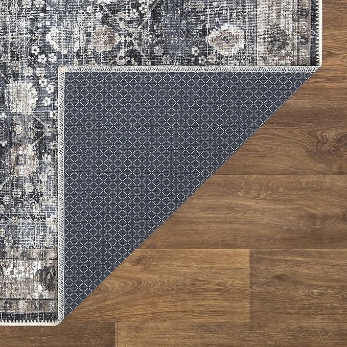 Bloom Rugs Washable Non-Slip 10x14 Rug - Black/Brown Traditional Oriental Area Rug for Living Room, Bedroom, Dining Room, and Kitchen - Exact Size: 10' x 14'