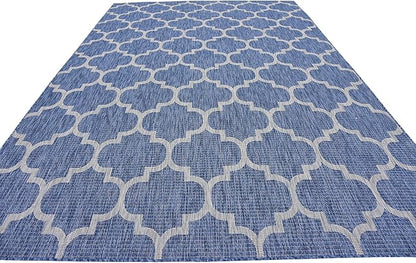 Unique Loom Outdoor Trellis Collection Area Rug (7' 10" x 11' 4" Rectangle, Navy Blue/ Ivory)