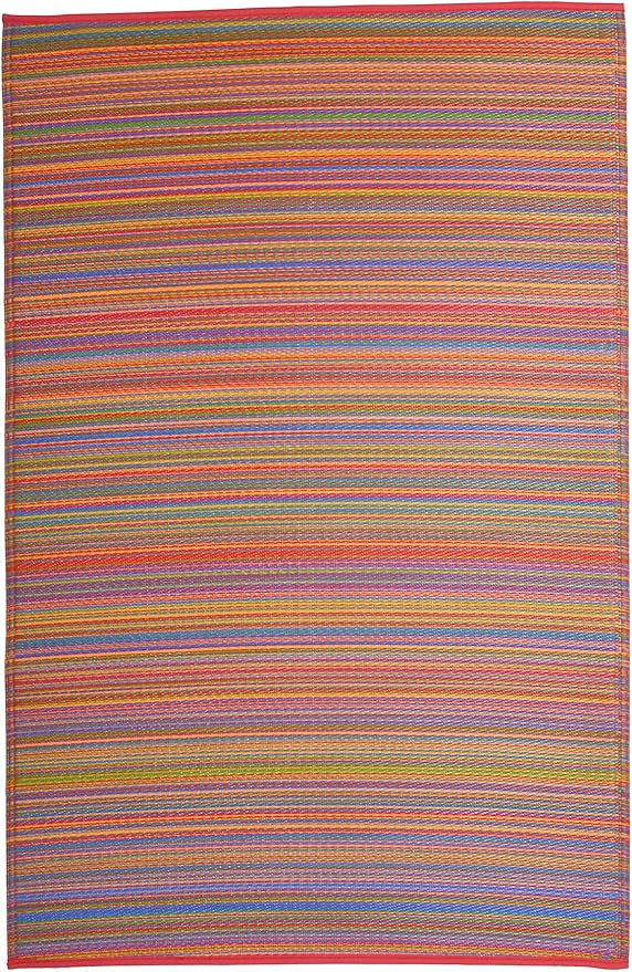 Fab Habitat Outdoor Rug - Waterproof, Fade Resistant, Crease-Free - Premium Recycled Plastic - Striped - Patio, Porch, Deck, Balcony - Cancun - Multicolor - 5 x 8 ft