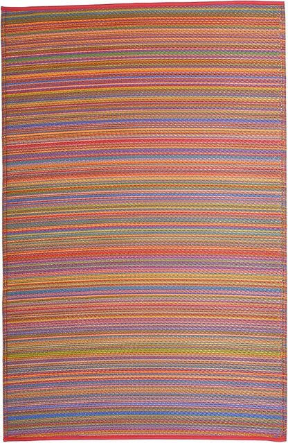 Fab Habitat Outdoor Rug - Waterproof, Fade Resistant, Crease-Free - Premium Recycled Plastic - Striped - Large Patio, Deck, Sunroom, Camping, RV - Cancun - Multicolor - 6 x 9 ft