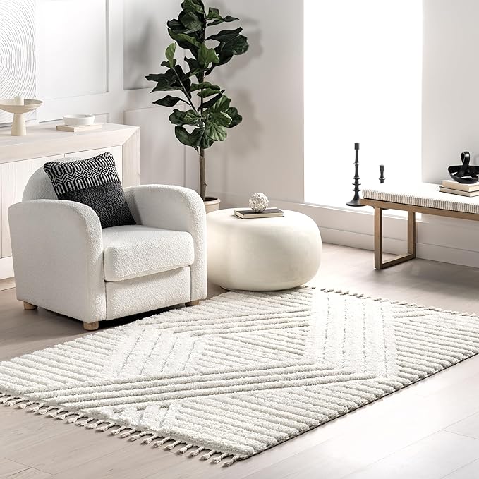 nuLOOM Risette Ivory, 6' Square, Geometric, Soft and Textured, High Traffic, Stain Resistant, Easy Clean, Durable Area Rug for Bedroom, Living Room, Dining Space, Den, Foyer, Entryway