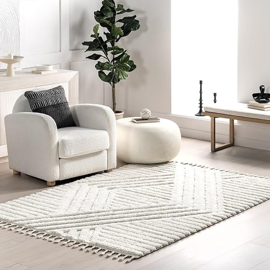 nuLOOM Risette Ivory, 10' x 14', Geometric, Soft and Textured, High Traffic, Stain Resistant, Easy Clean, Durable Area Rug for Bedroom, Living Room, Dining Space, Den, Foyer, Entryway