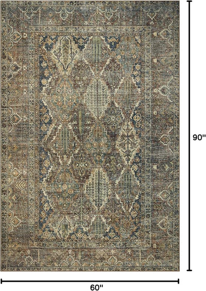 Loloi Magnolia Home by Joanna Gaines Banks Collection BAN-05 Spice/Blue 5'-0" x 7'-6", .13" Pile Height, Machine Washable, Area Rug