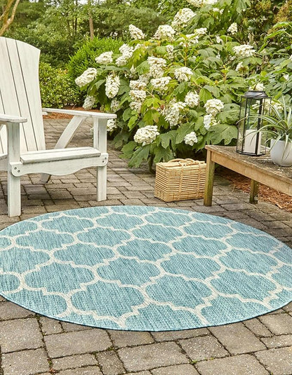 Unique Loom Outdoor Trellis Collection Area Rug - Trellis (Round 10' 8" x 10' 8", Aquamarine/ Gray)