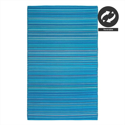 FH Home Outdoor Rug - Waterproof, Fade Resistant, Reversible - Premium Recycled Plastic - Striped - Large Patio, Deck, Sunroom, Camping, RV - Havana - Turquoise Crease Free - 6 x 9 ft