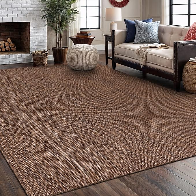 Washable Indoor Outdoor Rug Weather Resistant Carpet Modern Solid for Porch Deck Balcony Backyard Patio Rug 5x7 Gold Brown