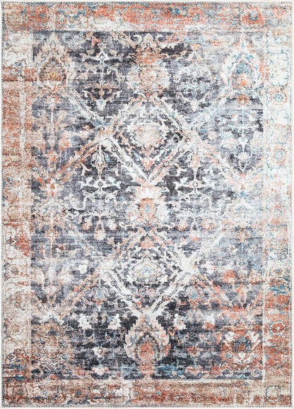 Bloom Rugs Washable Non-Slip 5' x 7' Rug - Orange/Black Traditional Area Rug for Living Room, Bedroom, Dining Room, and Kitchen - Exact Size: 5' x 7'